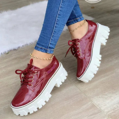 Thick Heel Flat Platform Oxford Women Shoes Pink/Red/Black Pink / 6.5