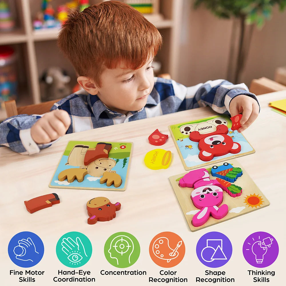 8-Pack Animal Wooden Puzzle Set for Toddlers