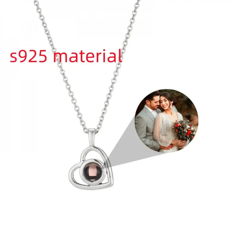 Shopminx Custom Heart Projection Necklace – Personalized Photo Memory Gift Style 9 / Picture color / United States
