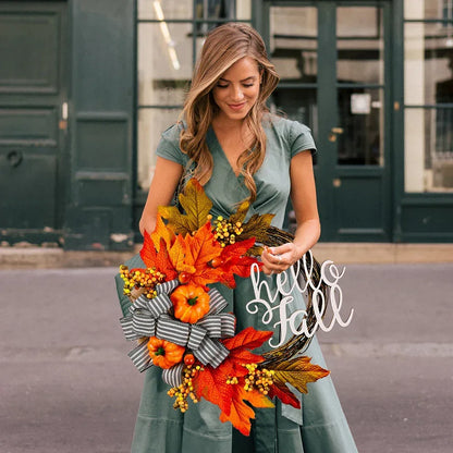 40cm Maple Leaf Pumpkin Wreath Front Door Autumn Wreath for Thanksgiving Harvest Party Decor Letter Sign / United States