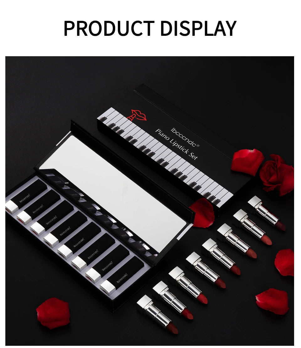 8Pcs/Set Velvet Matte Lipstick Set Long Lasting Waterproof Creative Piano Box Design