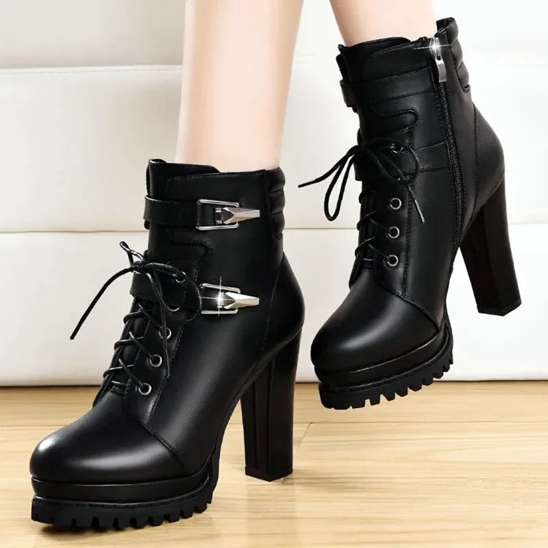 Chunky Heel Platform Ankle Boots