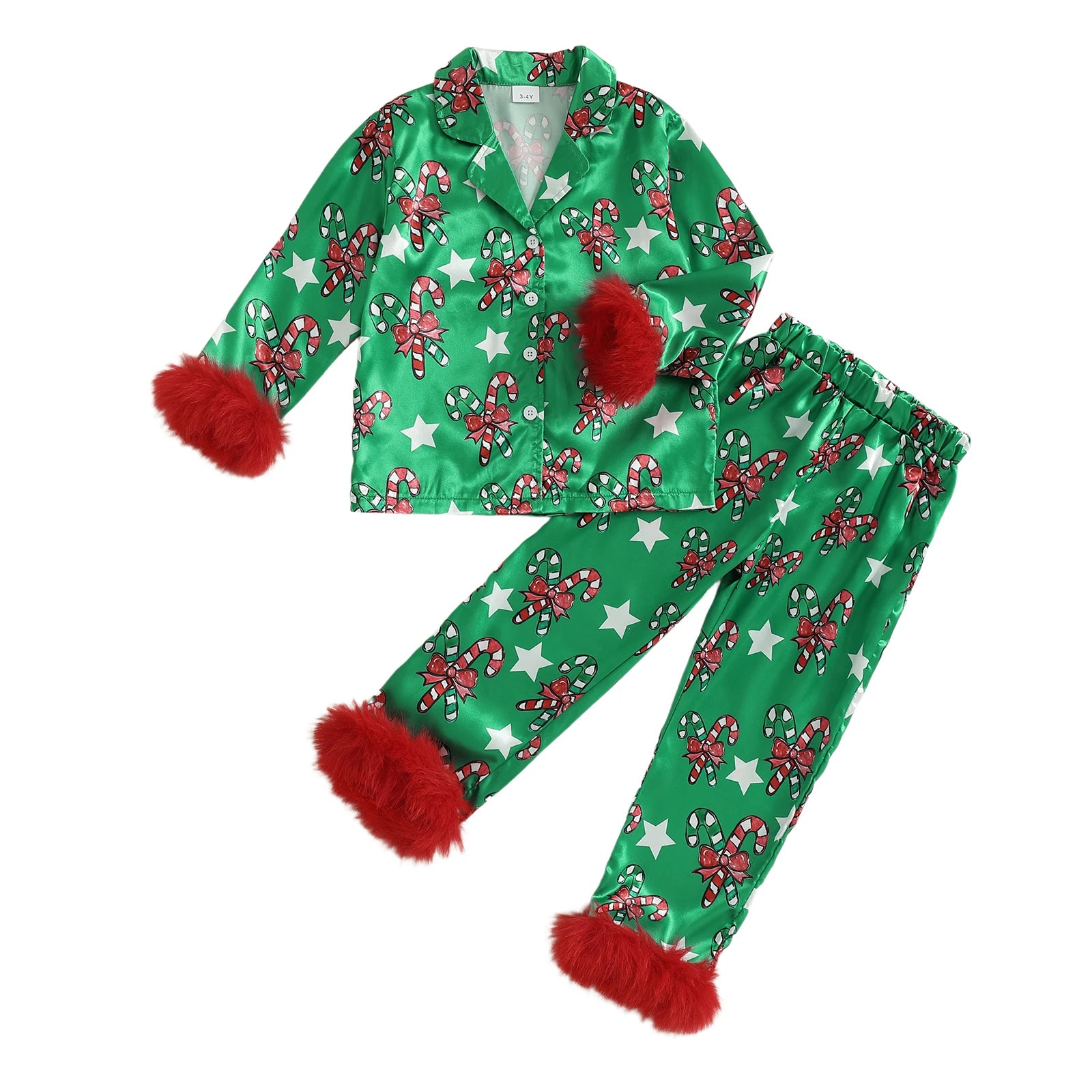 Kids’ Christmas Pajama Set – Candy Cane Print Shirt & Pants