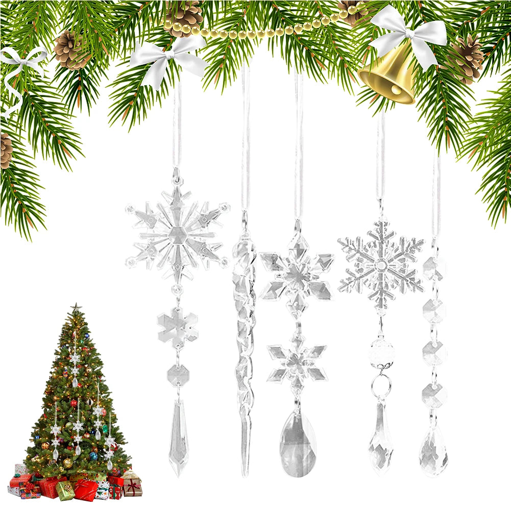 10Pcs Acrylic Crystal Snowflake & Icicle Ornaments