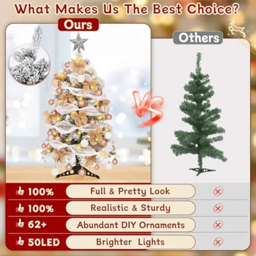 3FT Flocked Mini Christmas Tree with LED Lights & DIY Ornaments