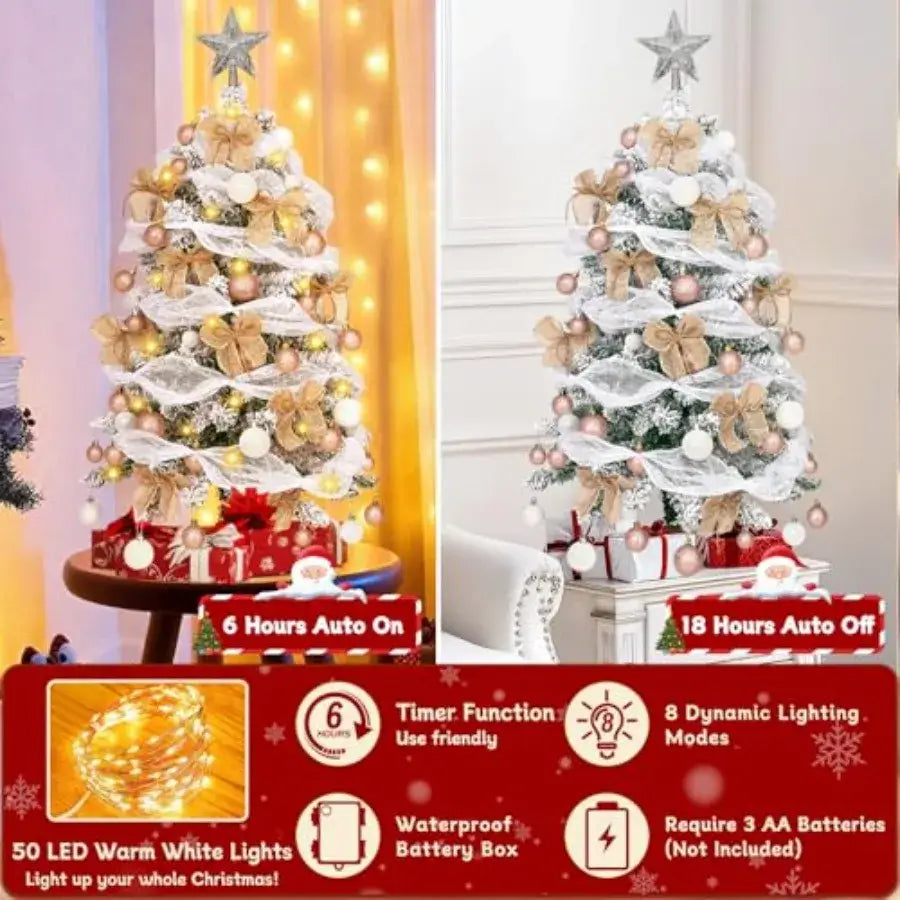 3FT Flocked Mini Christmas Tree with LED Lights & DIY Ornaments