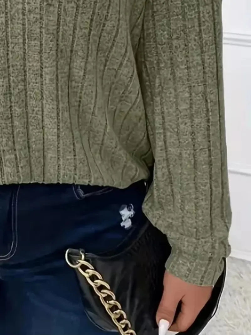 Casual Long Sleeved T-shirt Solid Color Thread Slight Elasticity Loose Collar