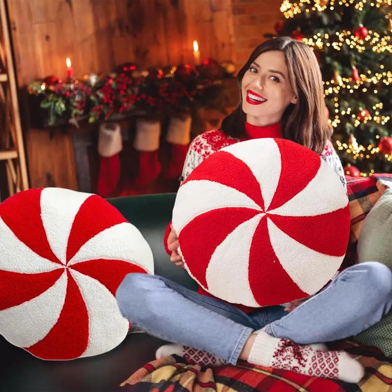 Candy Cane Christmas Pillow – Soft Plush Holiday Throw Cushion