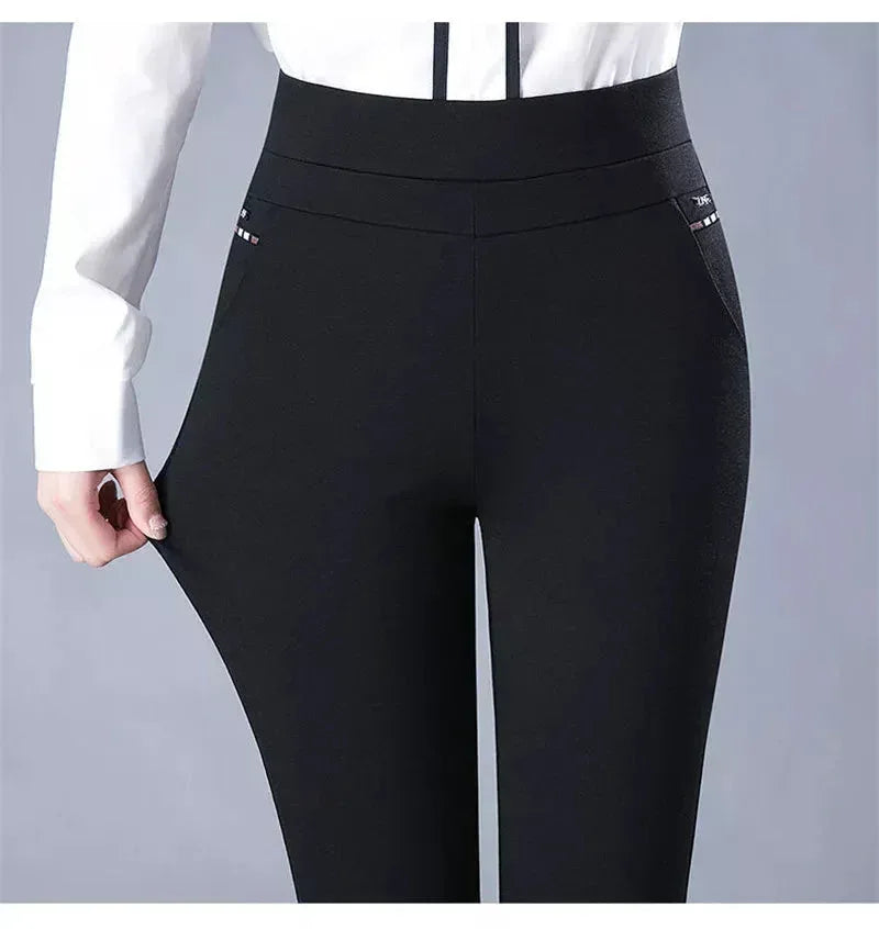 Elastic Waist Casual Straight Pants Black / M