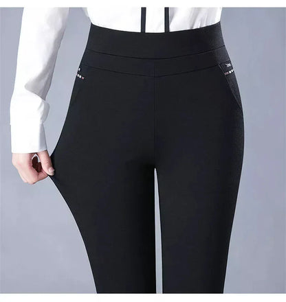 Elastic Waist Casual Straight Pants Black / M
