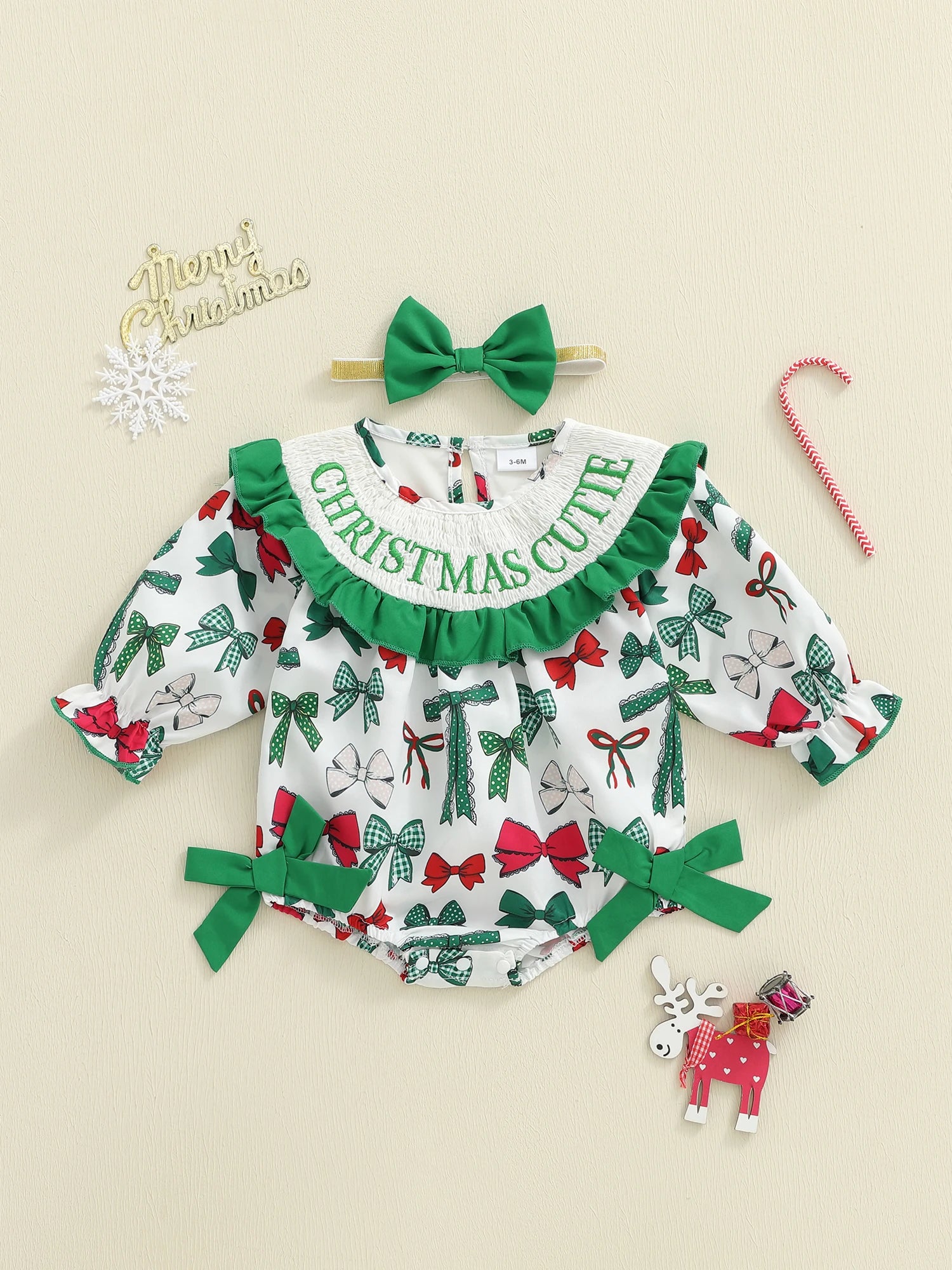 Christmas Baby Girl Plaid Romper Dress & Bow Headband Set
