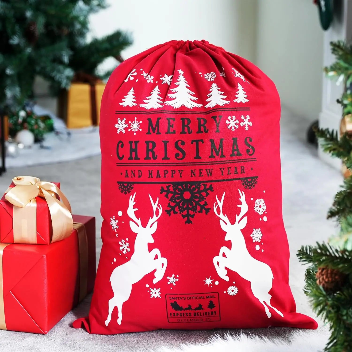 Pack Large Santa Sack Canvas Christmas Gift Bags with Drawstring