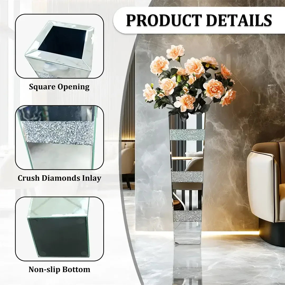 Modern Crystal Silver Mirrored Floor Flower Vase S / United States