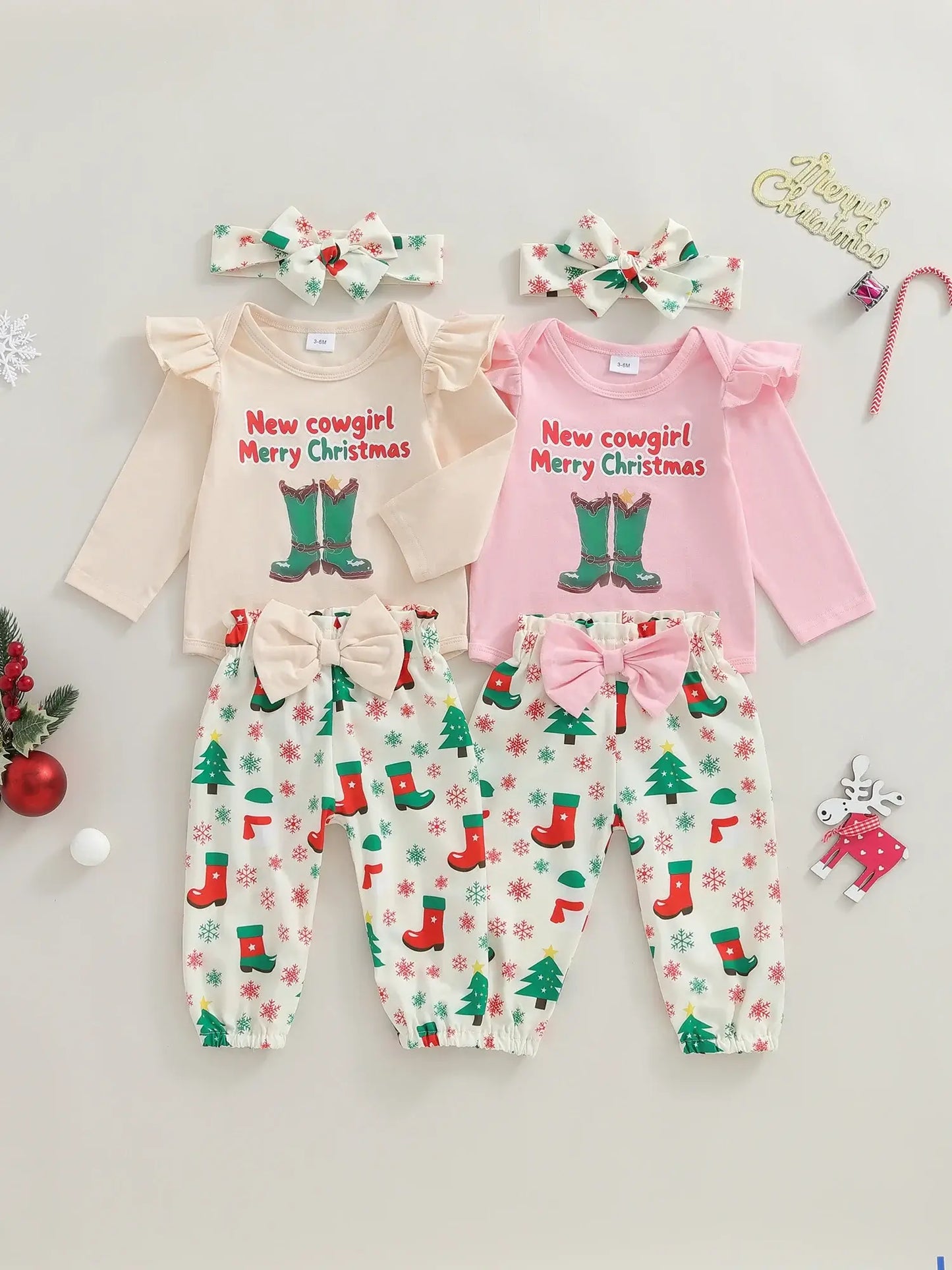 Christmas Baby Girl 3-Piece Outfit Khaki / 6-9 Months / United States