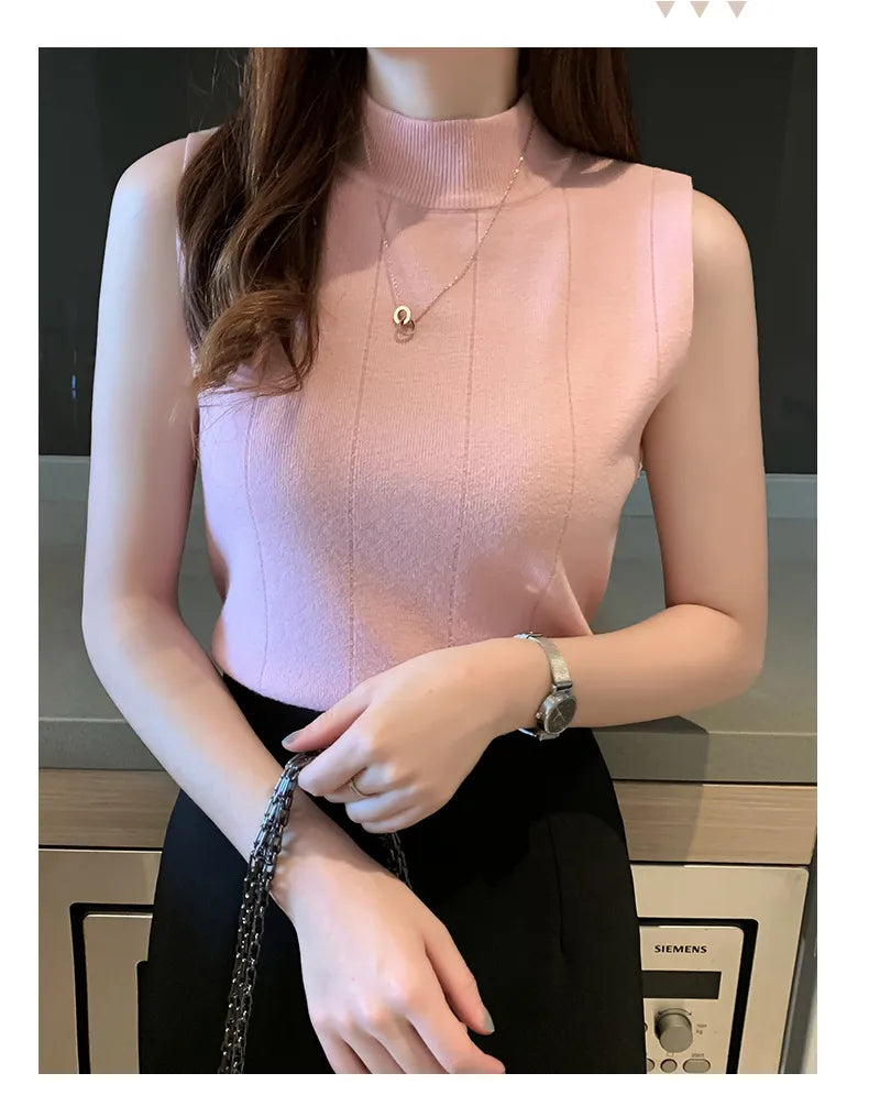 Sleeveless Knitted Blouse Shirt