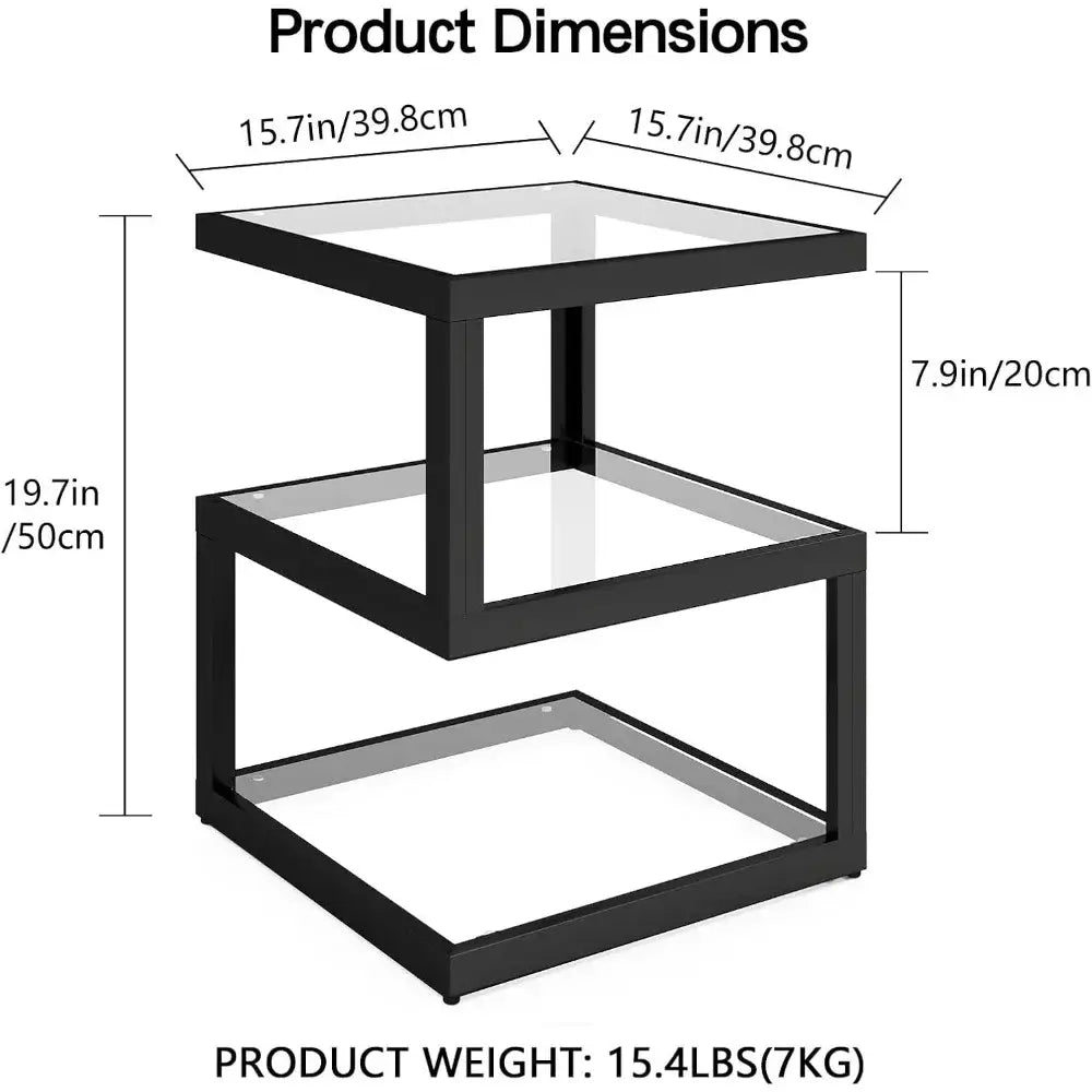 3-Tier S-Shaped Glass Side Table with LED Strip