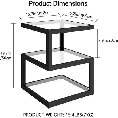 3-Tier S-Shaped Glass Side Table with LED Strip