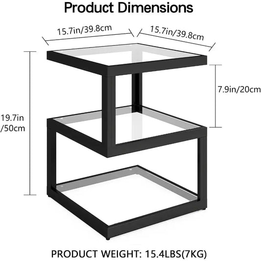 3-Tier S-Shaped Glass Side Table with LED Strip