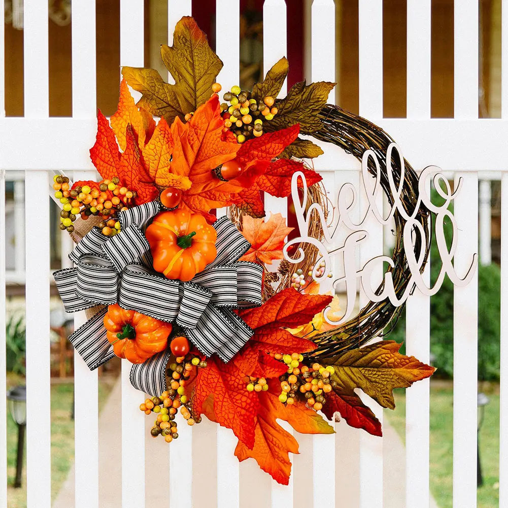 40cm Maple Leaf Pumpkin Wreath Front Door Autumn Wreath for Thanksgiving Harvest Party Decor