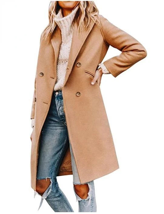 Winter Wool Coat Casual Notch Lapel Single-Breasted Peacoat Fashion Office Lady Trench Peacoat Jackets