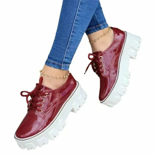 Thick Heel Flat Platform Oxford Women Shoes Pink/Red/Black Wine Red / 8.5