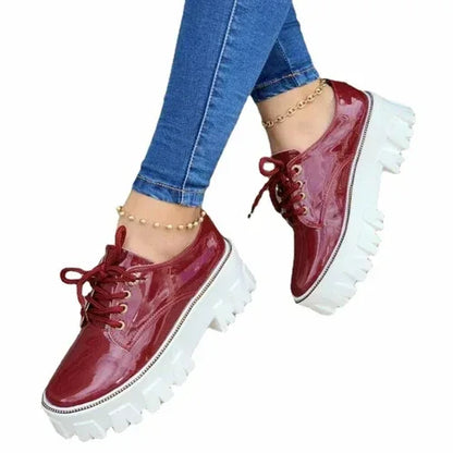 Thick Heel Flat Platform Oxford Women Shoes Pink/Red/Black Wine Red / 8.5