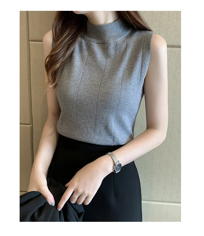 Sleeveless Knitted Blouse Shirt