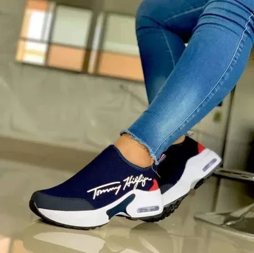Casual Breathable Wedges Ladies Walking Sneakers Flat Women Shoes Blue / 6