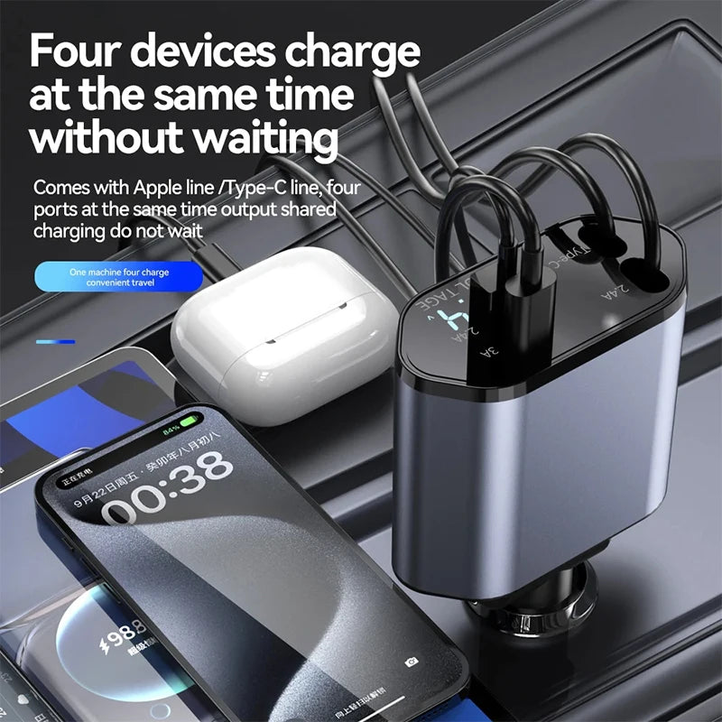 Retractable Cable Cigarette Lighter Adapter ensuring a quick recharge for multiple devices
