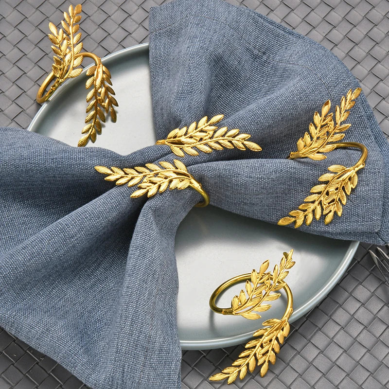 6Pcs Gold Wheat Napkin Rings Metal Leaf Napkin Holder For Harvest Festival Fall Christmas Thanksgiving Dinner Table Decoration