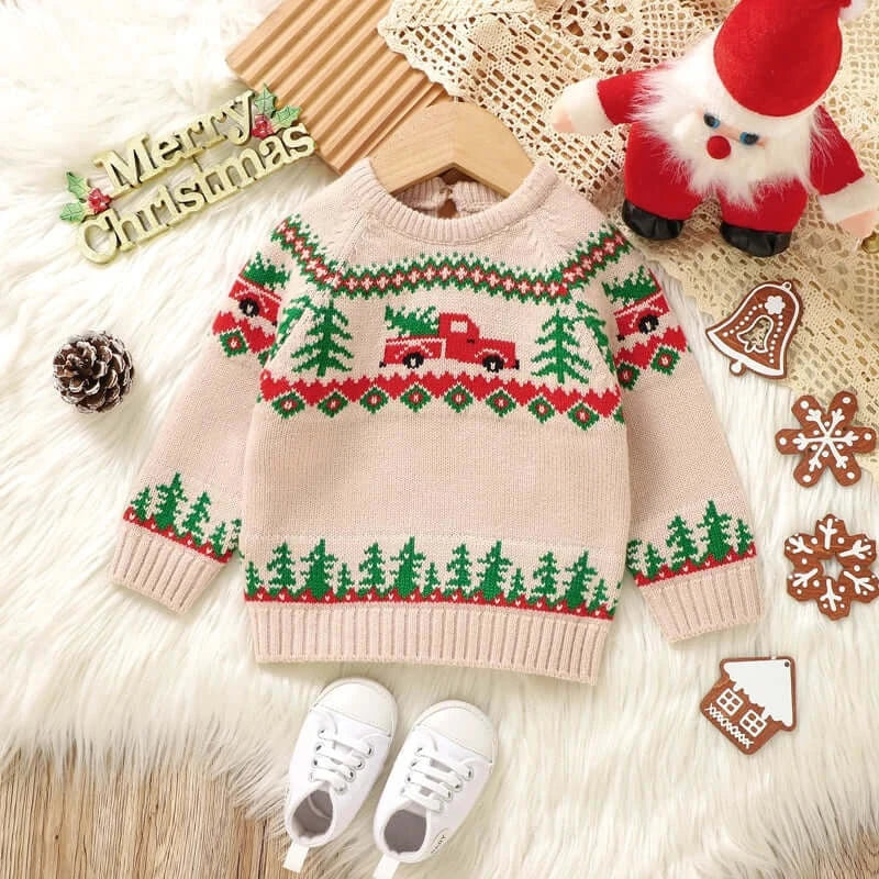 Baby Boy Christmas Truck Print Knit Sweater Khaki / United States / 12M