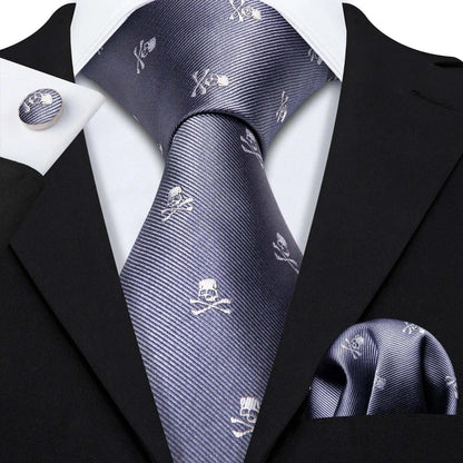 Red Skull Silk Tie Set with Handkerchief – Designer Men’s Necktie for Wedding, Business & Parties 5202 / United States
