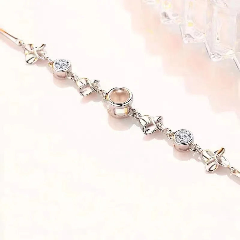 S925 Leaf Projection Photo Bracelet – Custom Image Jewelry