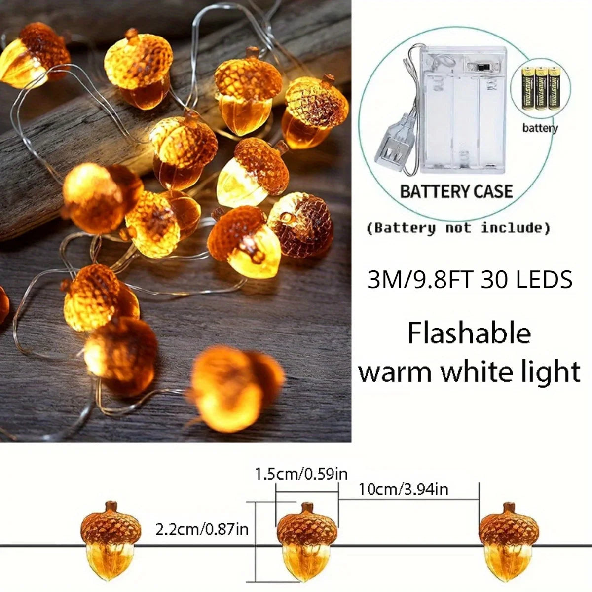 Acorn String Lights Thanksgiving Decorations Fairy Lights 30 LEDs 9.8ft Battery
