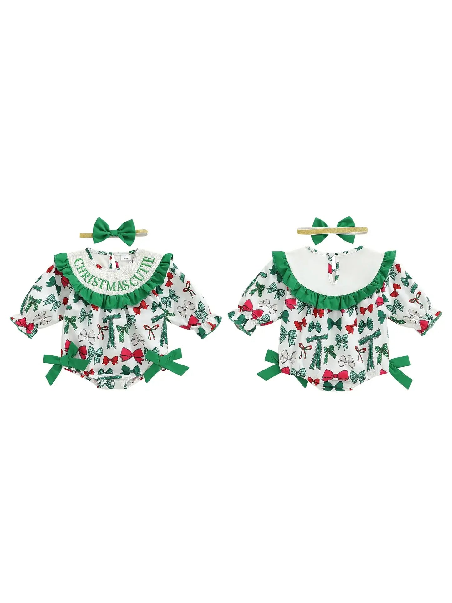 Christmas Baby Girl Plaid Romper Dress & Bow Headband Set army green / 6-12 Months / United States