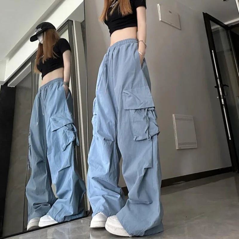 Cargo Pants Women Harajuku Hip Hop Big Pockets Wide Leg Trousers