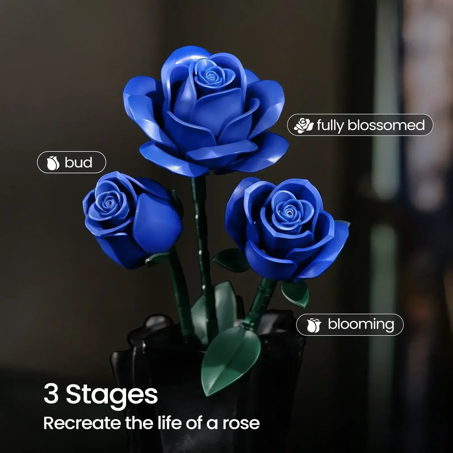 Blue Rose Bouquet Building Blocks Set 12PCS / United States