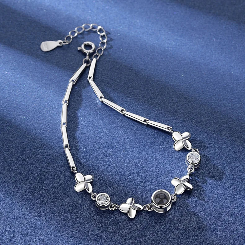 S925 Leaf Projection Photo Bracelet – Custom Image Jewelry