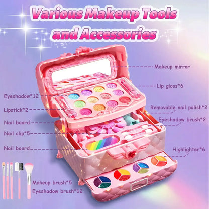 Kids Multi-Layer Foldable Makeup Set – 32-in-1 Pretend Play Cosmetic Kit with Storage Box United States
