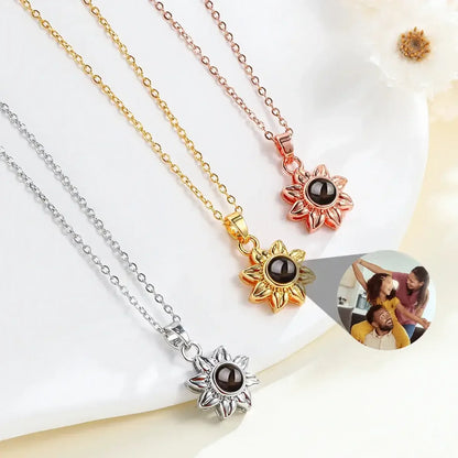 Personalized Projection Photo Necklace Custom Picture Sunflower Pendant Gold / 40cm / United States