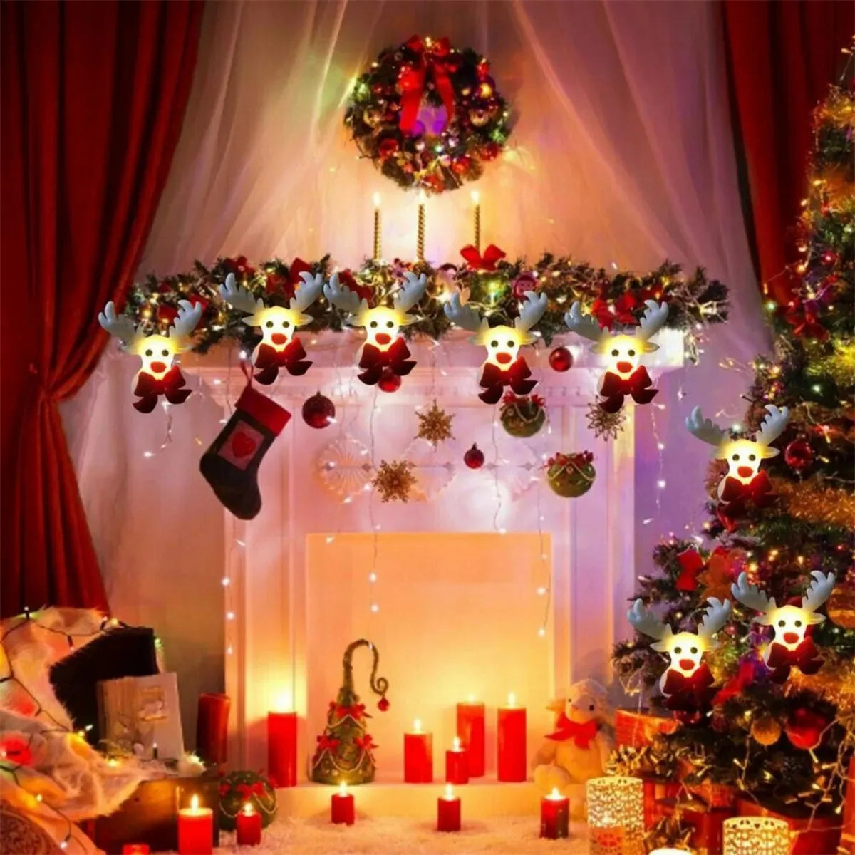Christmas Elk LED String Lights – Battery-Operated Reindeer Fairy Lights