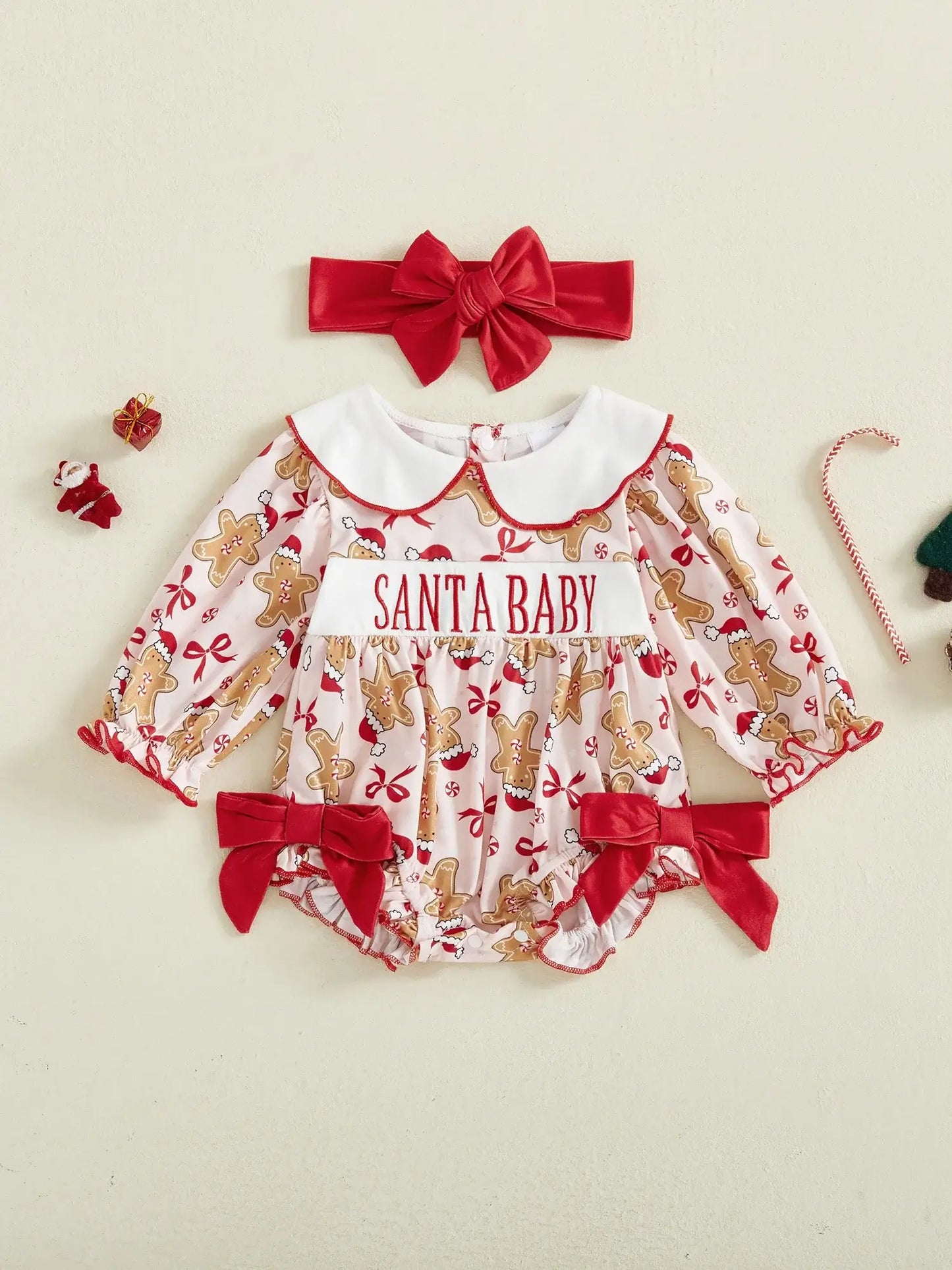 Baby Girl Christmas Gingerbread Outfit Red / 6-12 Months / United States