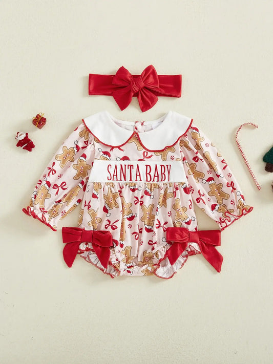 Baby Girl Christmas Gingerbread Outfit Red / 6-12 Months / United States