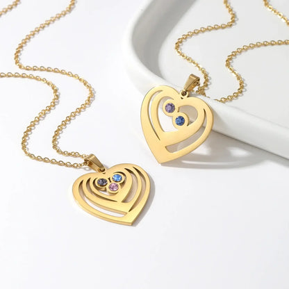 Personalized Birthstone Heart Necklace Gold / 2 Nemas / United States|50cm