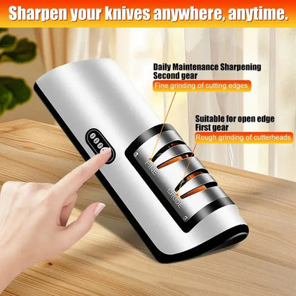 Electric Knife Sharpener Professional Fully Automatic Handheld silver/black / M