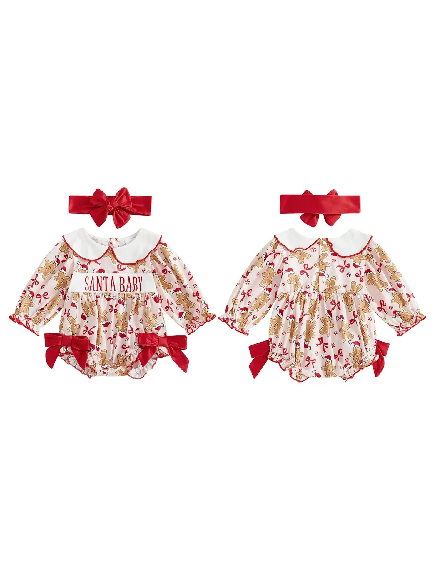 Baby Girl Christmas Gingerbread Outfit Red / 6-12 Months / United States