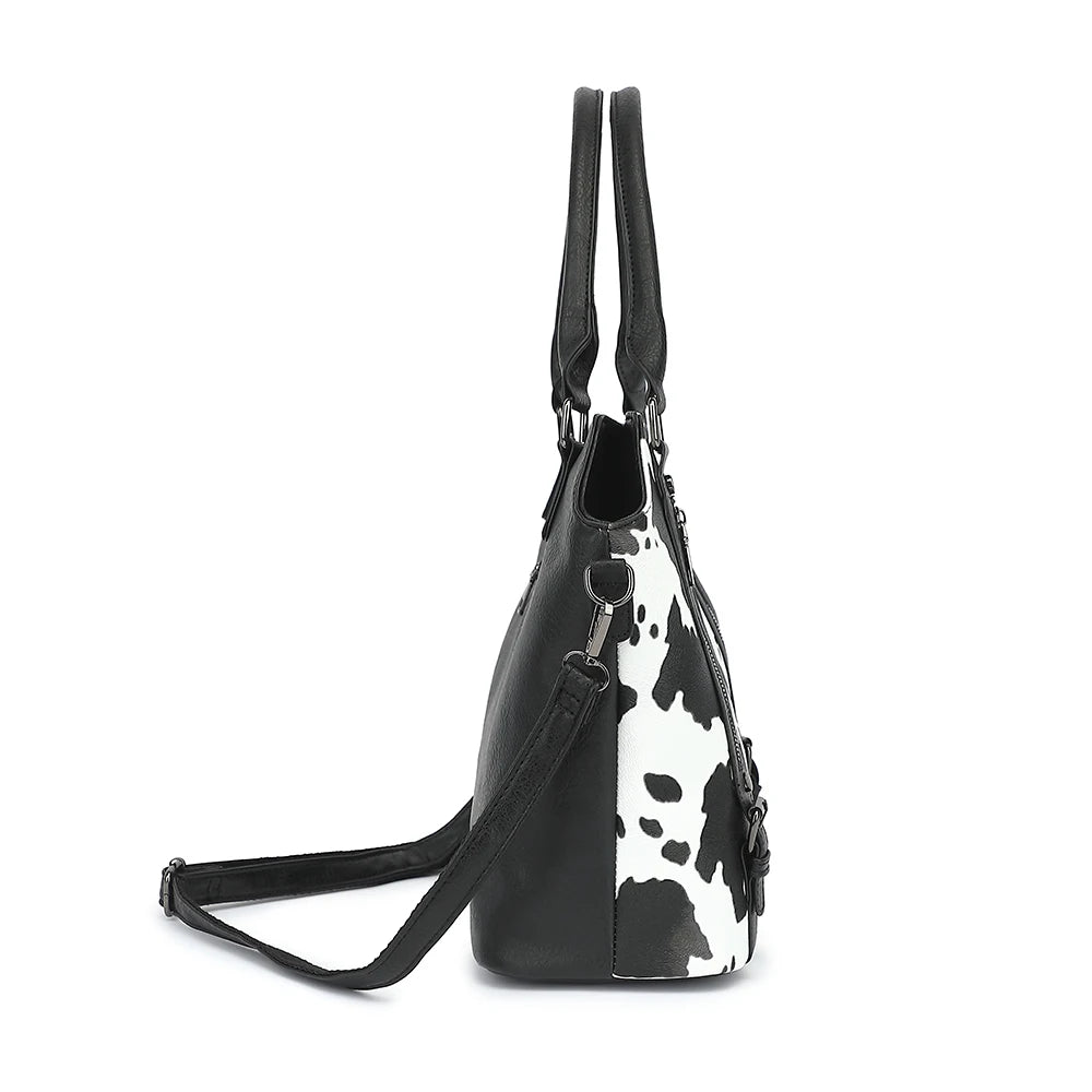 Handbags PU Leather Large Shoulder Bag, Cow Pattern Work Bags With Multi-Pockets