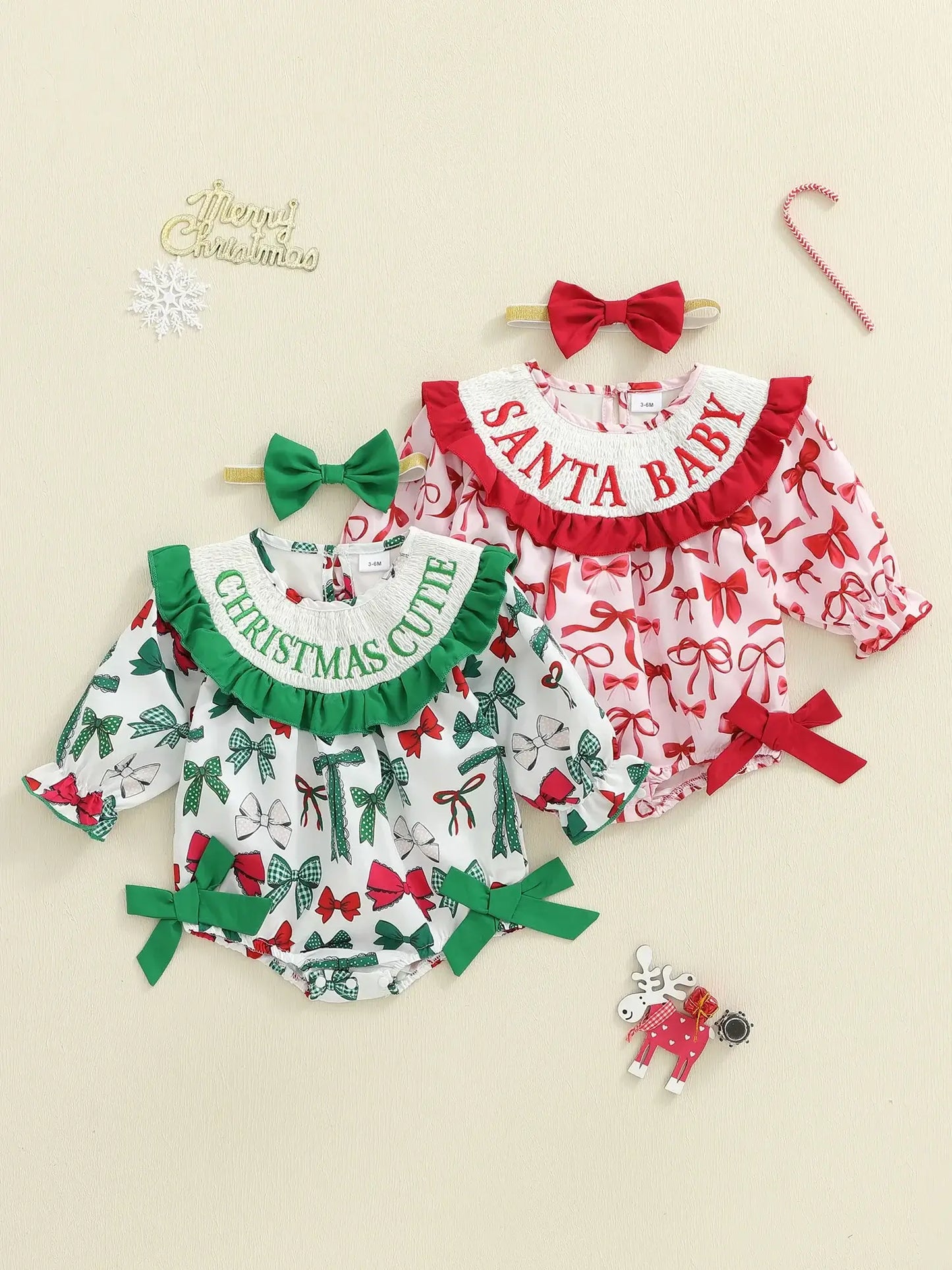Christmas Baby Girl Plaid Romper Dress & Bow Headband Set army green / 6-12 Months / United States