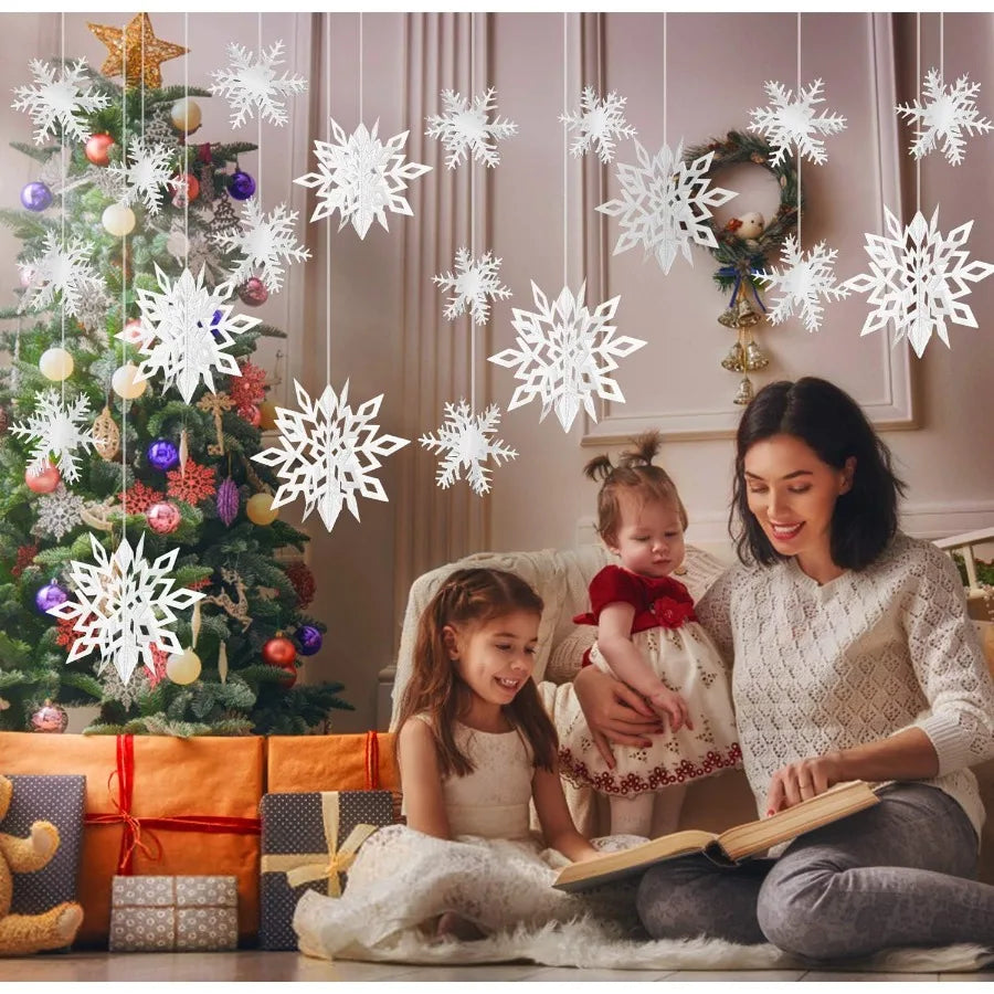 24PCS 3D White Paper Snowflake Decorations