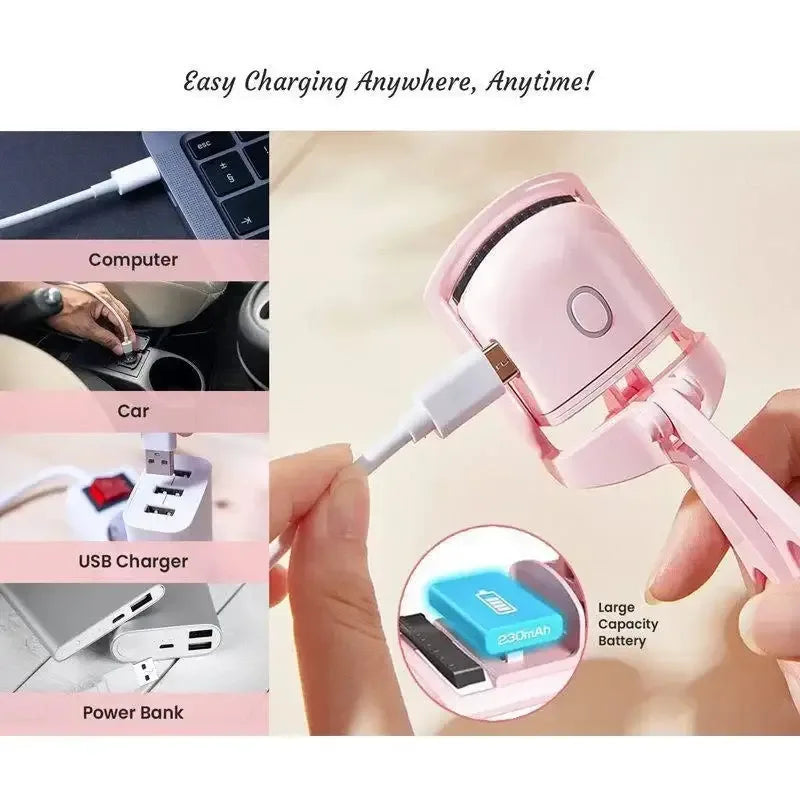 Shopminx 1PC Portable Electric Eyelash Curler Mini Rechargeable Heated Eyelash Curler Pink